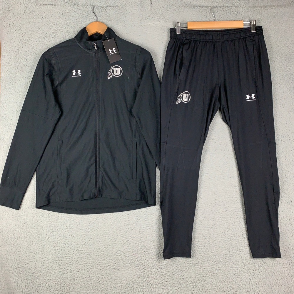 Under Armour Utah Utes Challenger Track Suit Set Womens Medium Black Warmup $120